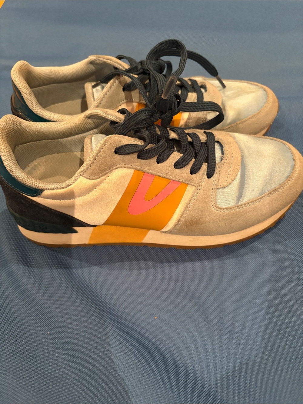 Tretorn Beige and Yellow Sneakers with Pink Accent